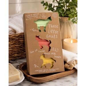 Simply Be Well Three Little Goats Goat Milk Soap Set 3 Mango Jabara Papaya 4 oz